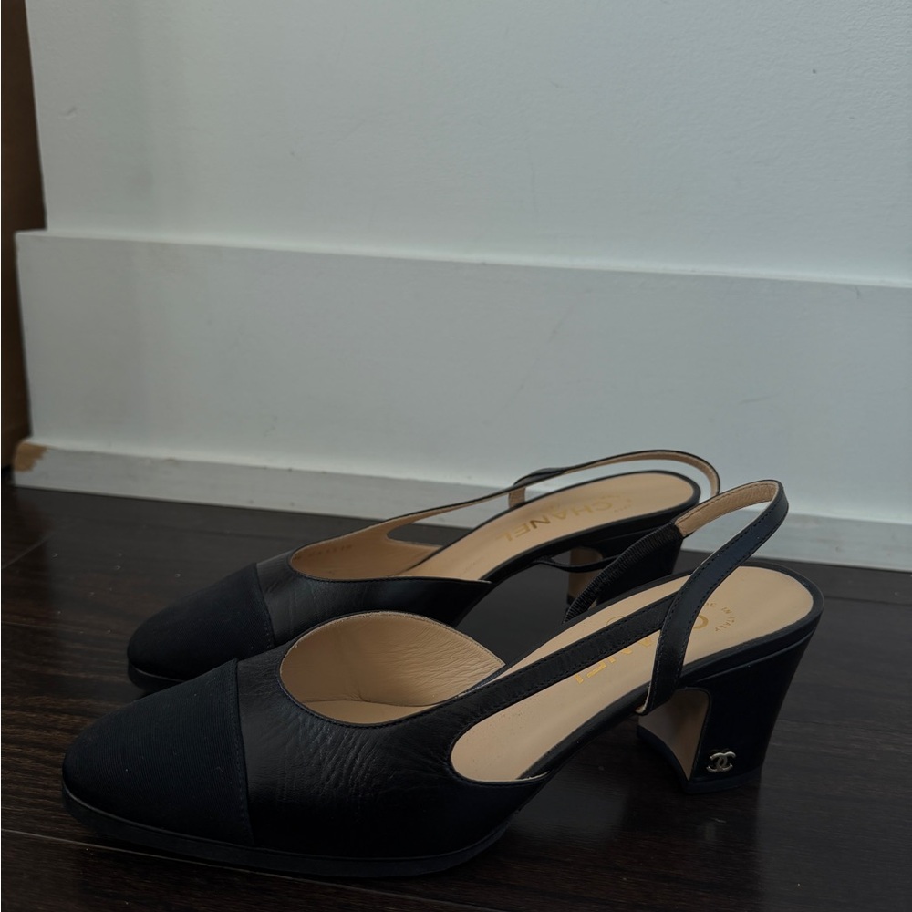 Chanel Black Slingback Heels size 38 1/2